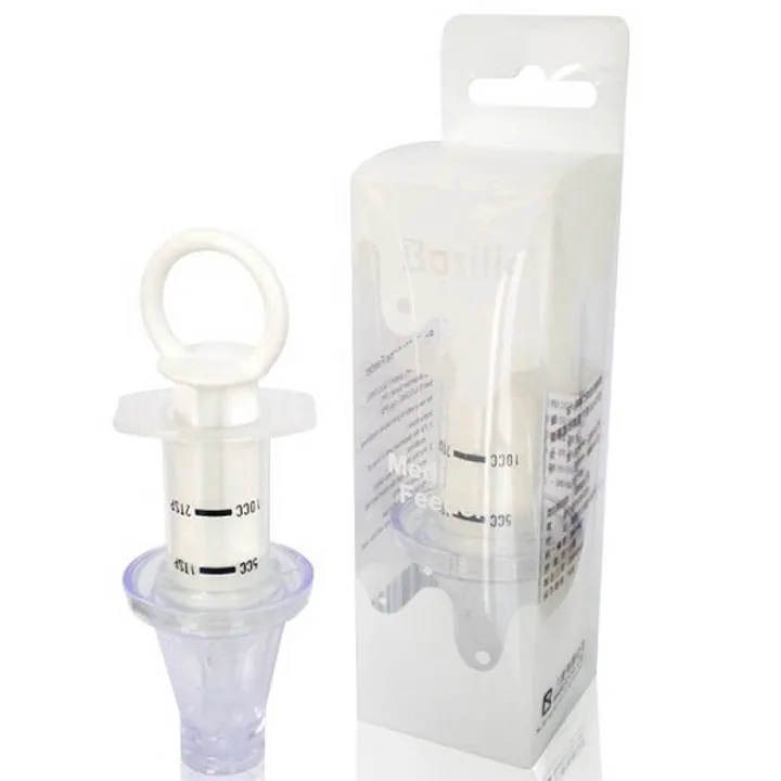 Dụng cụ cho bé uống thuốc Basilic D028 với ti ngắn màu trắng