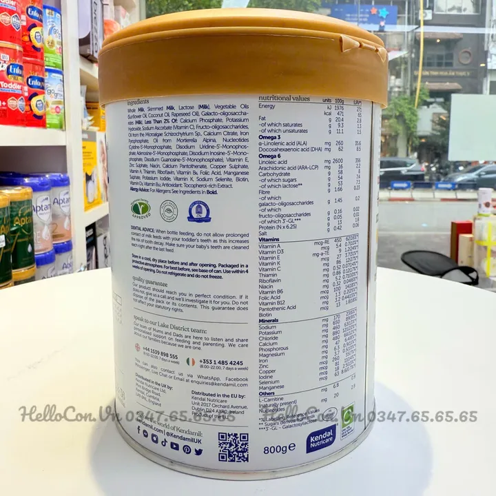 Giá trị dinh dưỡng của sữa Kendamil Classis 3&nbsp;trong 100g sữa
