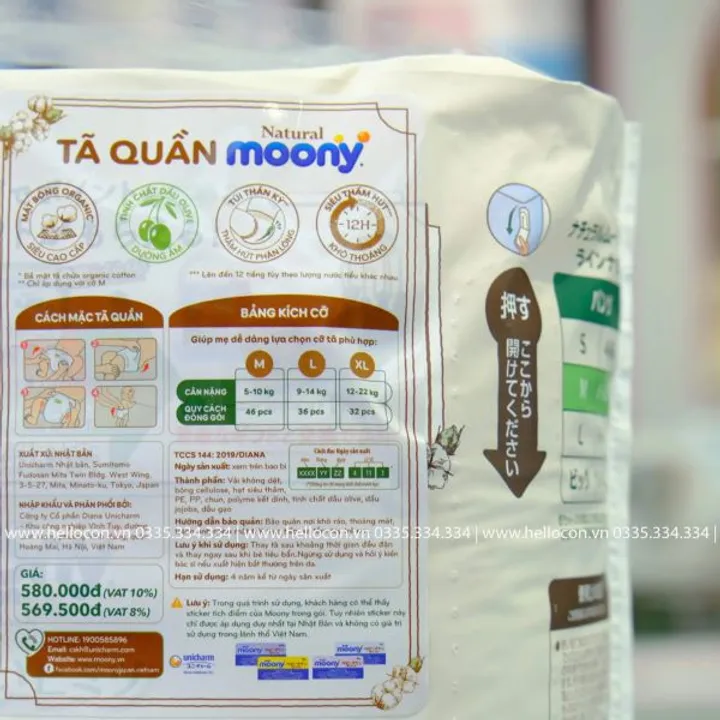 Bỉm Moony trắng - Moony Natural