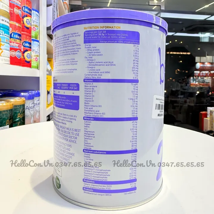 Ảnh thành phần dinh dưỡng cửa Sữa Bubs Supreme Số 2