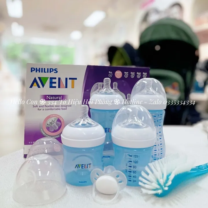Set bình sữa Avent 6 món núm ti MPTH (màu xanh, màu hồng)