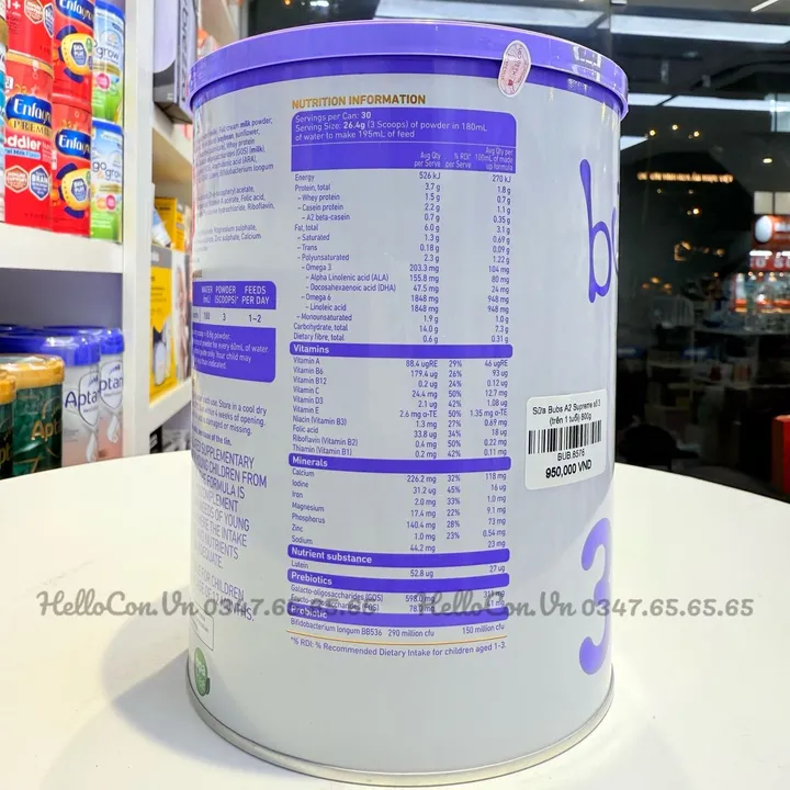 Ảnh thành phần dinh dưỡng cửa Sữa Bubs Supreme Số 3
