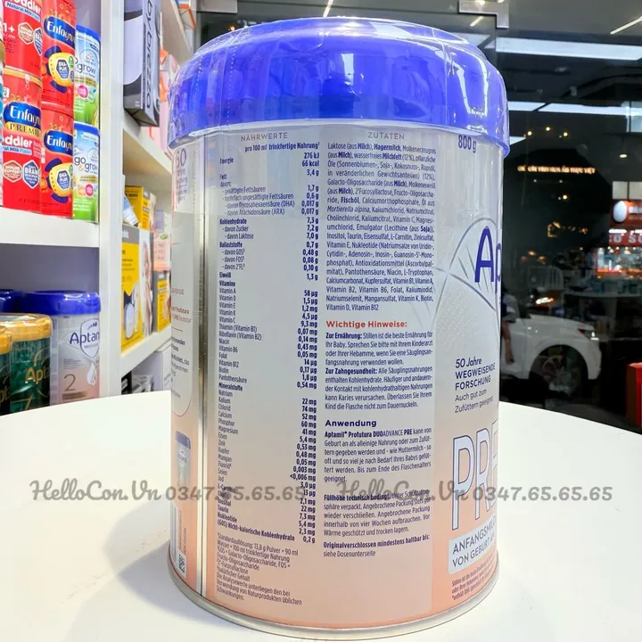 Ảnh thành phần và dinh dưỡng sữa Aptamil Đức Pre