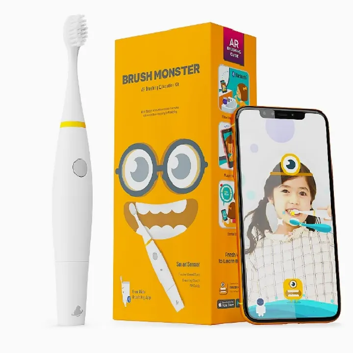 Bàn chải điện cho bé Brush Monster cho trẻ từ 3 tuổi + set 3 đầu + kem đánh trắng