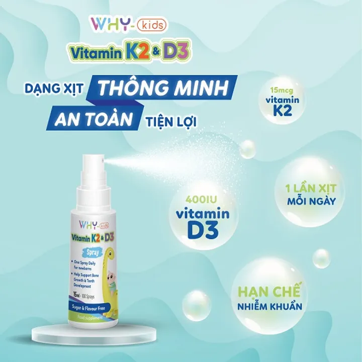 Vitamin D3 K2 Why-Kids dạng xịt 15ml cho trẻ từ sơ sinh